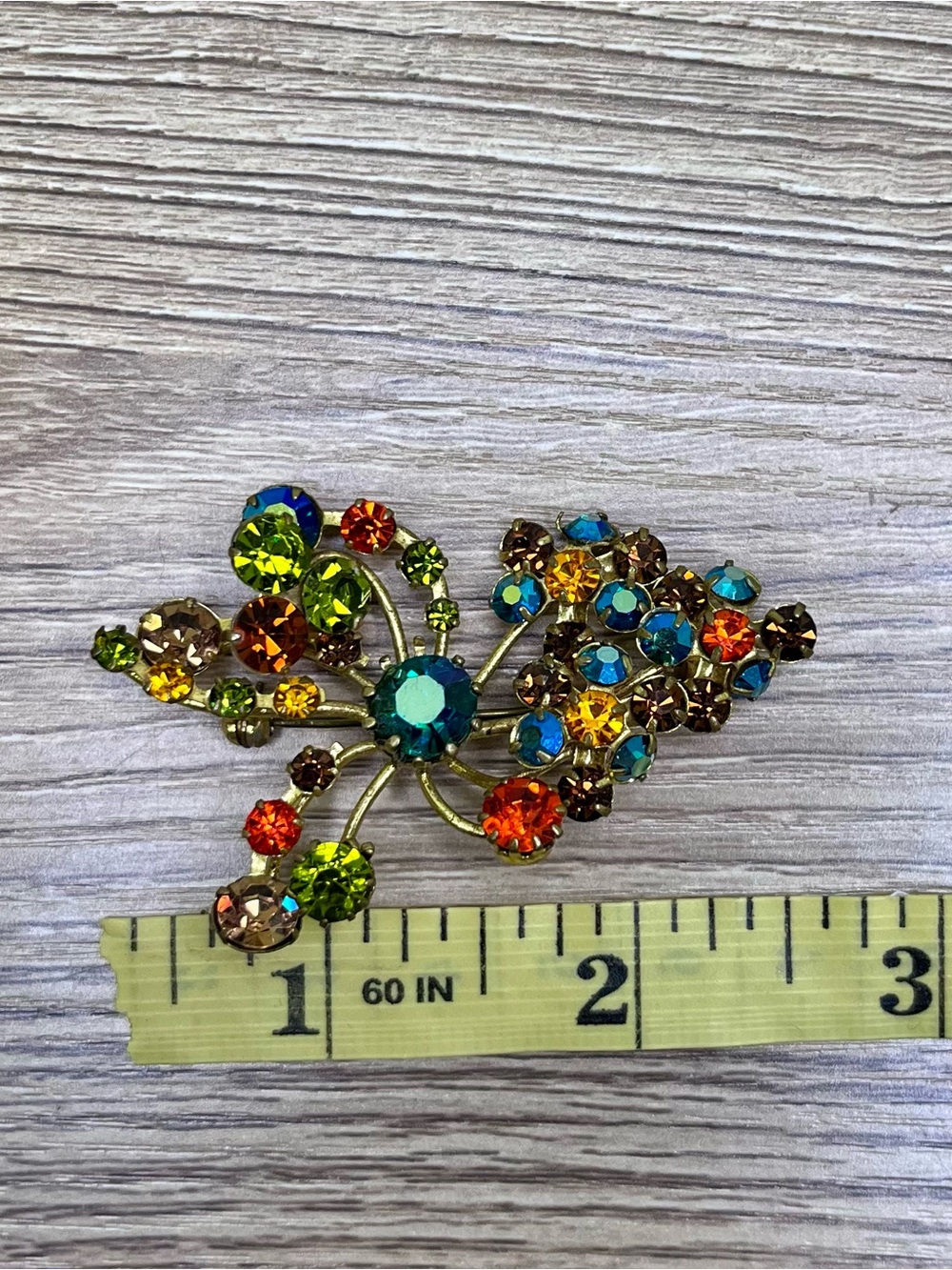 Made in Austria gold tone faux topaz citrine watermelon glass rhinestones brooch - Picture 4 of 5